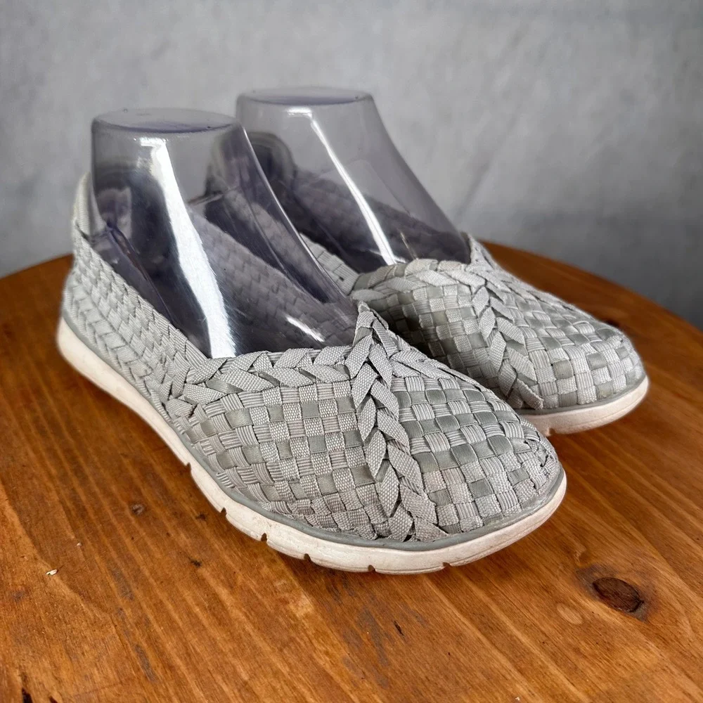 Skechers Woven Slip On Shoes Women 7 Grey Good Memory Foam 30950R Basketweave